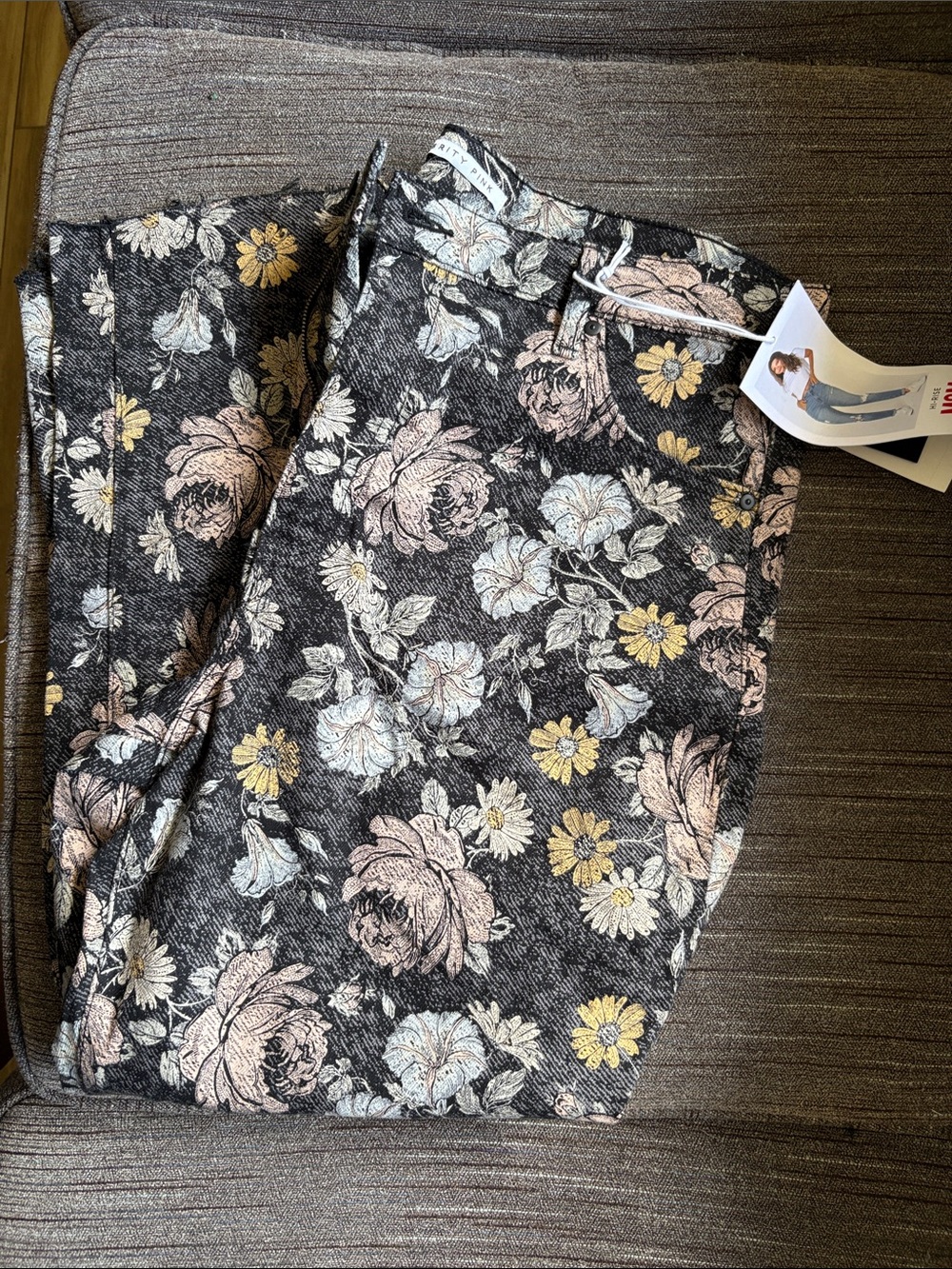 Celebrity Pink Floral Skinny Jeans in Black with Pink & Yellow Blooms